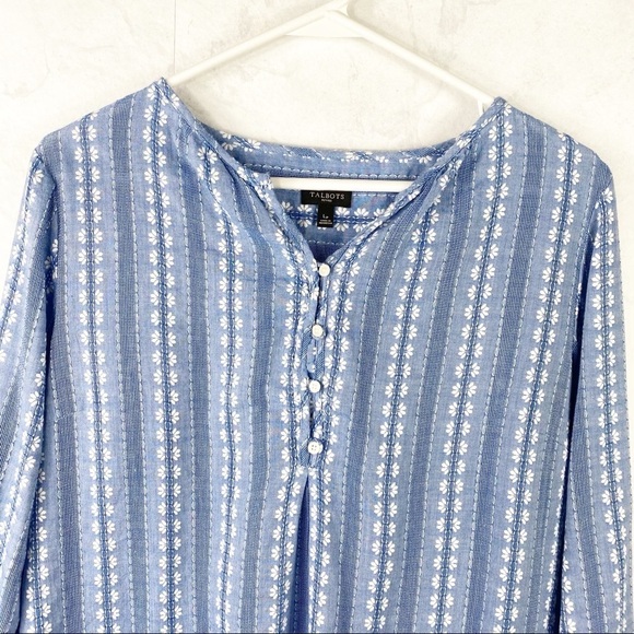[Talbots] Blue Floral Embroidered Popover - Picture 4 of 5